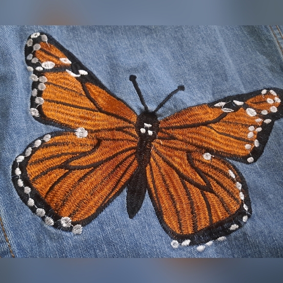 WORKSHOP REPUBLIC CLOTHING denim jean jacket butterfly embroidery western BOHO M - Picture 4 of 14